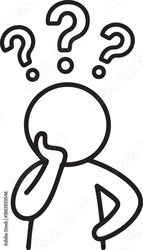 Man thinking with question mark and exclamation mark symbols, vector illustration.