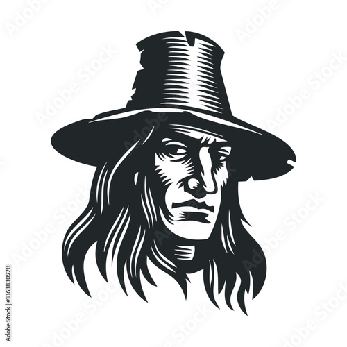 Mysterious scarecrow with wide brimmed hat for autumn decor
