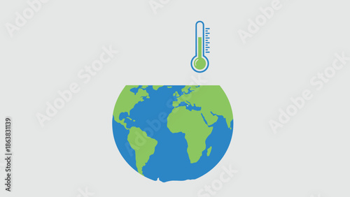 Global Warming Icon: Thermometer Over Planet Earth, Climate Change Concept