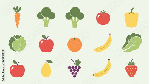 Healthy Food Icons: Fruits and Vegetables Collection