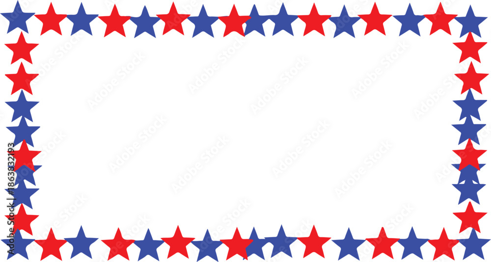 Obraz premium Red and blue stars forming a border on a white background