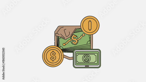 Money, Coins, and Banknotes Illustration: Financial Concept
