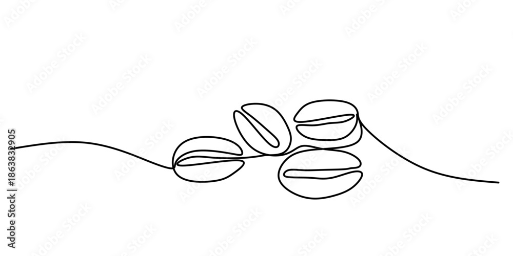 Obraz premium Continuous one line drawing of Coffee bean. Single line drawing illustration of Coffee grain. Coffee shop concept vector art. Doodle line illustration. Vector illustration