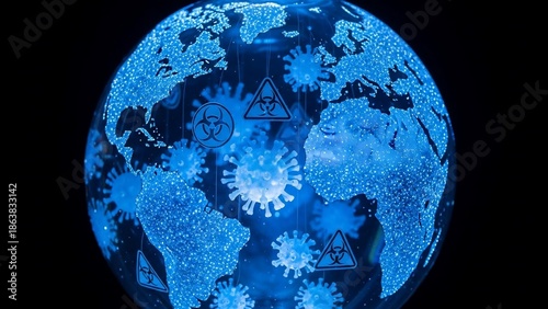 Blue Earth with Snowflakes on Black Background.