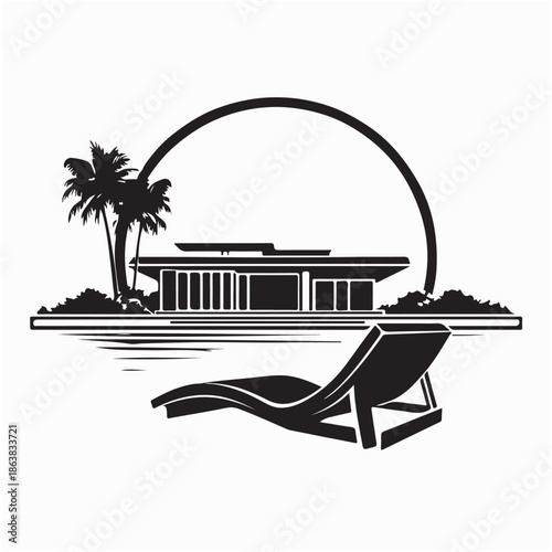 Luxury Villa Terrace with Lounge Chair Vector Illustration on white background