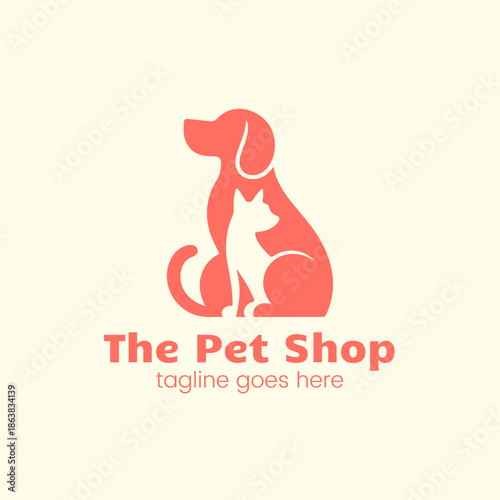 Creative Negative Space Dog and Cat Pet Shop Logo Design Vector