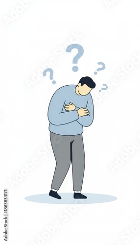 Wallpaper Mural Minimalist Illustration of a Puzzled Man with Question Marks Over His Head Facing a Problem Torontodigital.ca