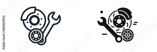 Vector illustration of brake disc and wrench for automotive repair