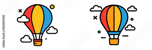 Colorful hot air balloons floating in a clear blue sky