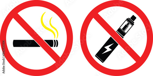 No Smoking and No Vaping Signs Graphic Vector Set Warning Against Tobacco and E-Cigarette Use Restrictions