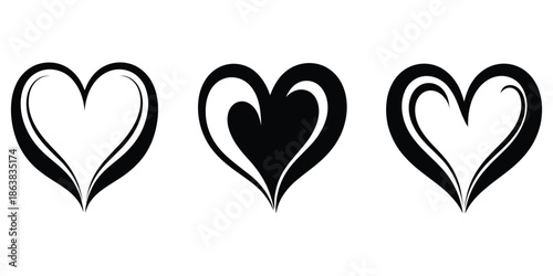 black silhouettes of hearts vector illustration collection of love symbols romantic design elements for valentines day greeting cards wedding invitations and decorative projects.