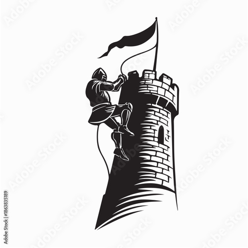 Knight Climbing Castle Tower Image Vector Isolated on white Background