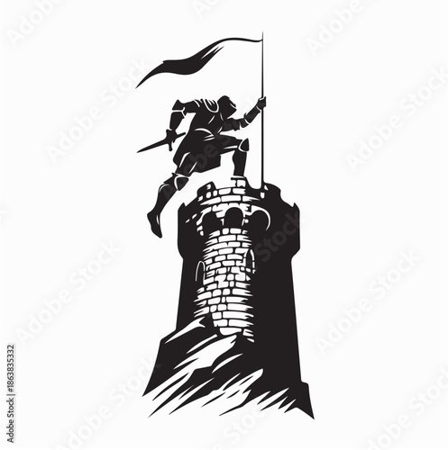 Knight Climbing Castle Tower Image Vector Isolated on white Background