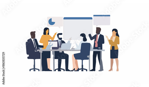 Team Collaboration and Data Analysis Business Meeting Vector Illustration