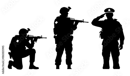 Military Combat Soldier Silhouette Vector Illustration Collection
