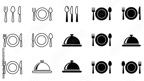 Variety of tableware icons including plates and utensils