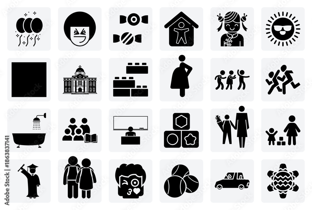 Naklejka premium Celebrating International Children'S Day – Graphics Of Boys, Girls, And Playful Activities For Educational And Family-Focused Marketing.