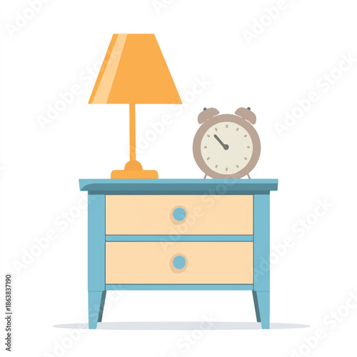 Nightstand with Alarm Clock and Lamp