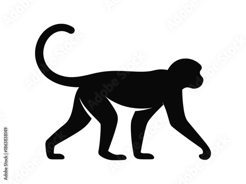 Monkey Silhouette Icon Walking Primate Animal Symbol Isolated on White Background