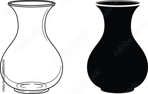 Three different colored vases on a white background in various artistic styles and colors
