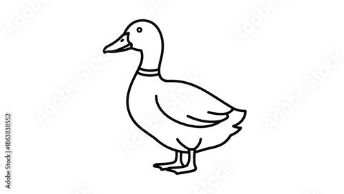 Cute duck standing alone in simple black line art style, Generative AI.
