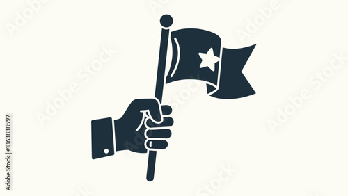 Hand holding flag with star symbol on it, Generative AI.