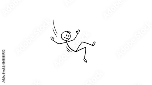 Stick Figure Cartoon Man Falling Backward or Tripping, with Arms and Legs Flailing, Expressing Surprise or Clumsiness on Isolated White Background.
