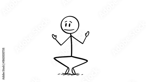 Calm Stick Figure Man Meditating in Lotus Position on Isolated White Background, Feeling Peaceful and Relaxed