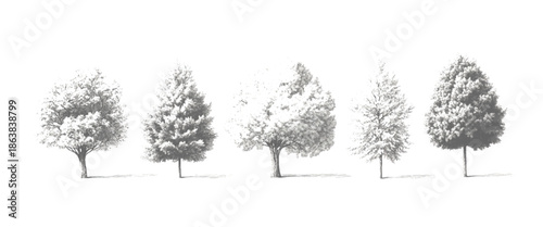Vector White And Black Artistic Nature Organic Tree Shapes Collection Isolated on White