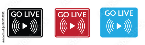 Go live icon vector set illustration. Go live icons in for streaming and online broadcasts. Start recording and online event signs. Online video broadcast symbols. Social media recording sign