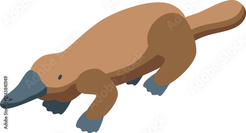 Isometric view of a platypus swimming, showcasing its unique features and australian origin