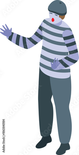 Street performer entertaining audience with classic mime act, gesturing expressively in traditional costume