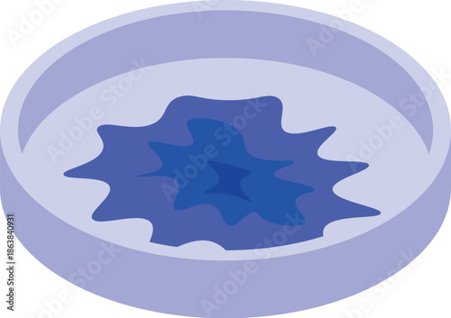Blue chemical substance is filling petri dish for experiment in laboratory