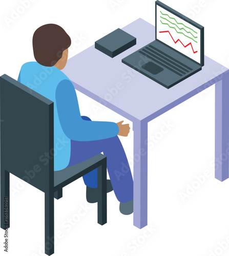 Trader is analyzing a falling stock market chart on a laptop, facing potential financial losses