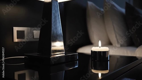 Elegant Bedroom Ambience With Contemporary Lamp And Candle Decoration For Peaceful Rest