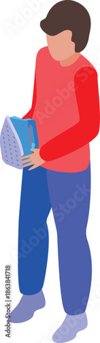Housekeeper holding steam iron getting ready for work isometric view