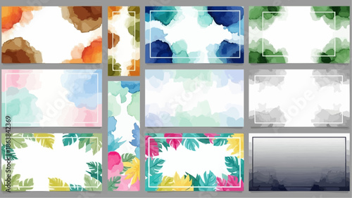 Vibrant watercolor backgrounds with leaf designs for creative projects