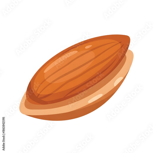 Delicious and healthy single almond nut illustration showcasing its natural brown shell and rich edible kernel, perfect for food-related designs and nutritional content