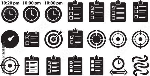 Time Management and Organization Icons for Productivity and Planning