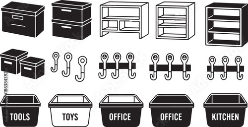 Collection of various storage and organization icons and symbols