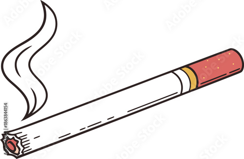 Cigarette Smoking Illustration. Tobacco Cigarette Illustration. Burning Cigarette Concept Illustration. Cigarette With Smoke Illustration. Cigarette Addiction Concept Illustration. Tobacco Smoking