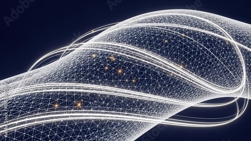 Curved light mesh forming a futuristic abstract surface