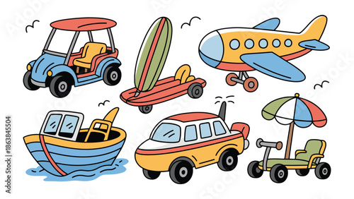 Vehicular Adventures: A vibrant illustration showcasing an array of vehicles ready to transport you to your next vacation destination.
