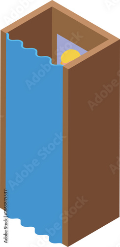 Isometric view of a voting booth with a blue curtain guaranteeing privacy for voters casting their ballots