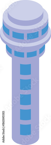 Isometric airport control tower ensuring safe and efficient air traffic flow