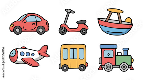Transportation Illustrations: A delightful collection of colorful transportation vehicles, each one representing a unique mode of travel. Capturing playful charm and imaginative journey
