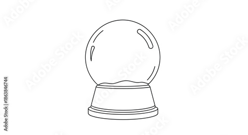 Minimalist black and white line drawing of an empty snow globe on a simple base ready for seasonal decoration.