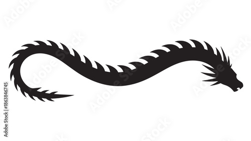 Dragon Silhouette in Mystical Dark Fantasy with Bold Black Lines on White Background for Tattoo Design
