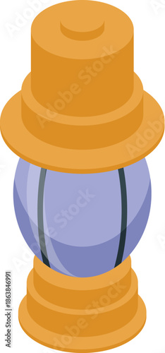 Isometric icon of a camping lantern emitting a warm glow, perfect for outdoor adventures