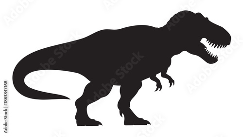 Tyrannosaurus Rex Silhouette in Dramatic Pose with Solid Black Color on White Background for Prehistoric Illustration